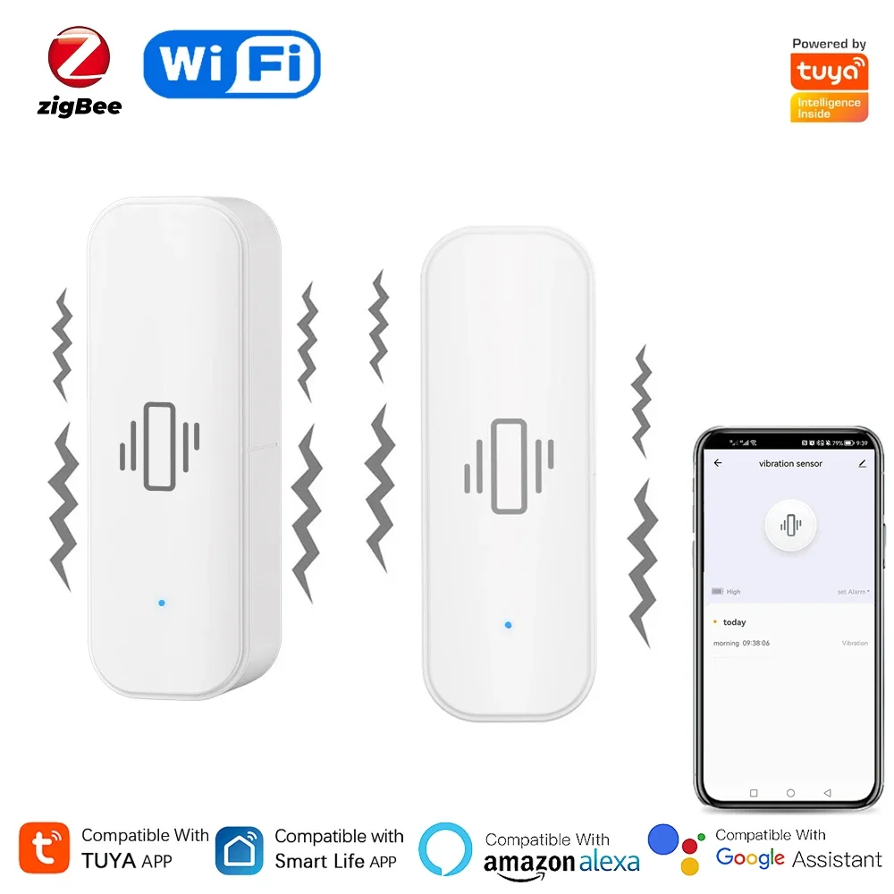 Home Security Monitoring - Умный датчик вибрации Tuya Wi-Fi/Zigbee, защита