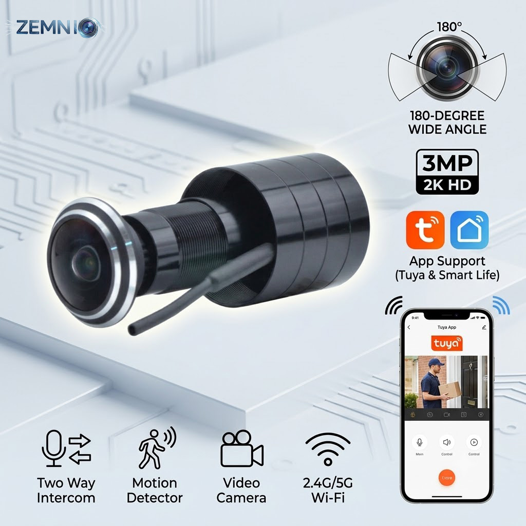 Home Security Front Door Camera - 180 ° 3-мегапиксельная 2K-камера для дверного